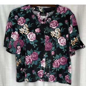 Vintage Fritzi California Purple Rose Crop Top Cardigan